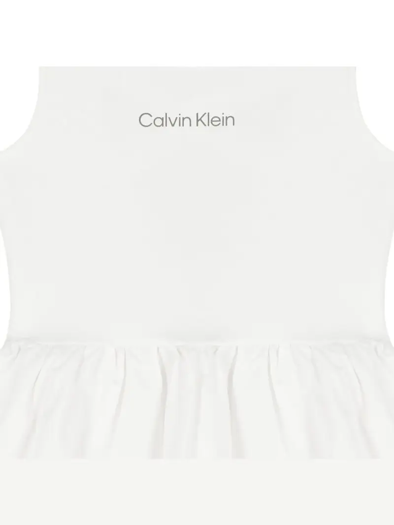 Calvin Klein abito bianco bambina in misto viscosa mini logo sul petto miniatura 3