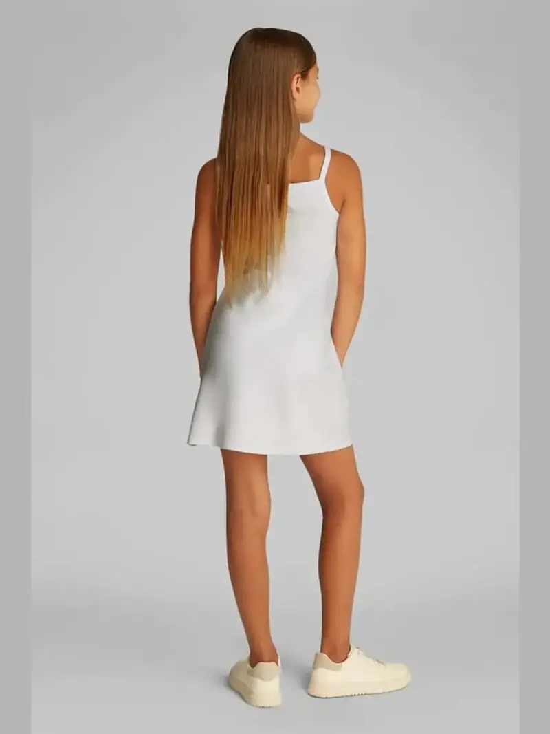 Calvin Klein abito bianco bambina in misto viscosa mini logo sul petto miniatura 2