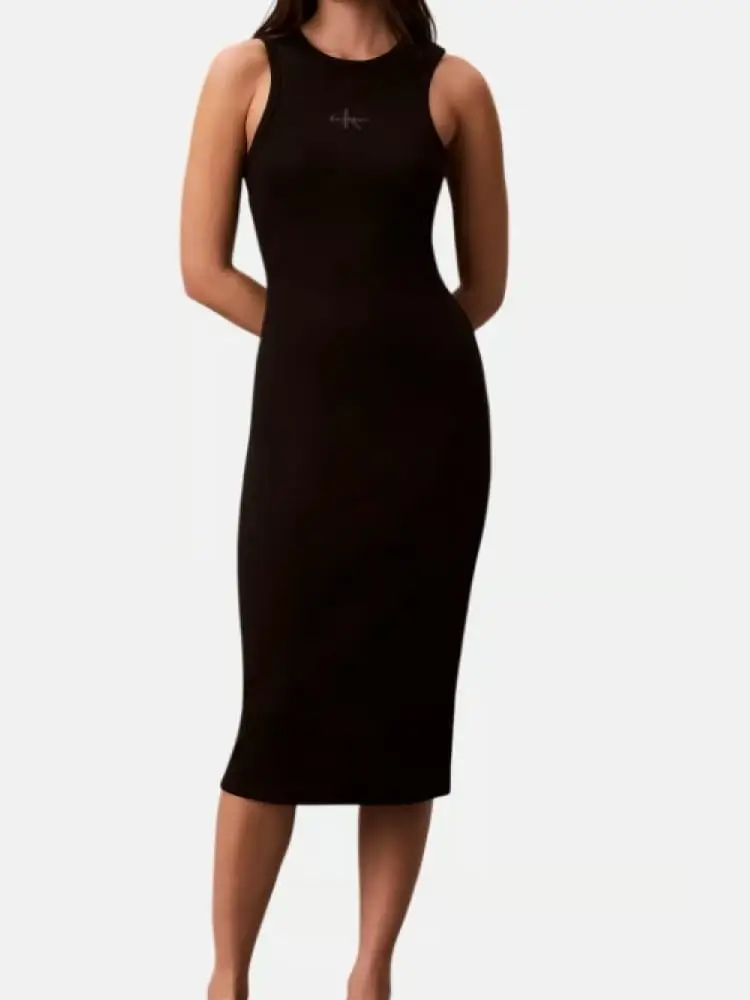 abito donna nero con logo centrale