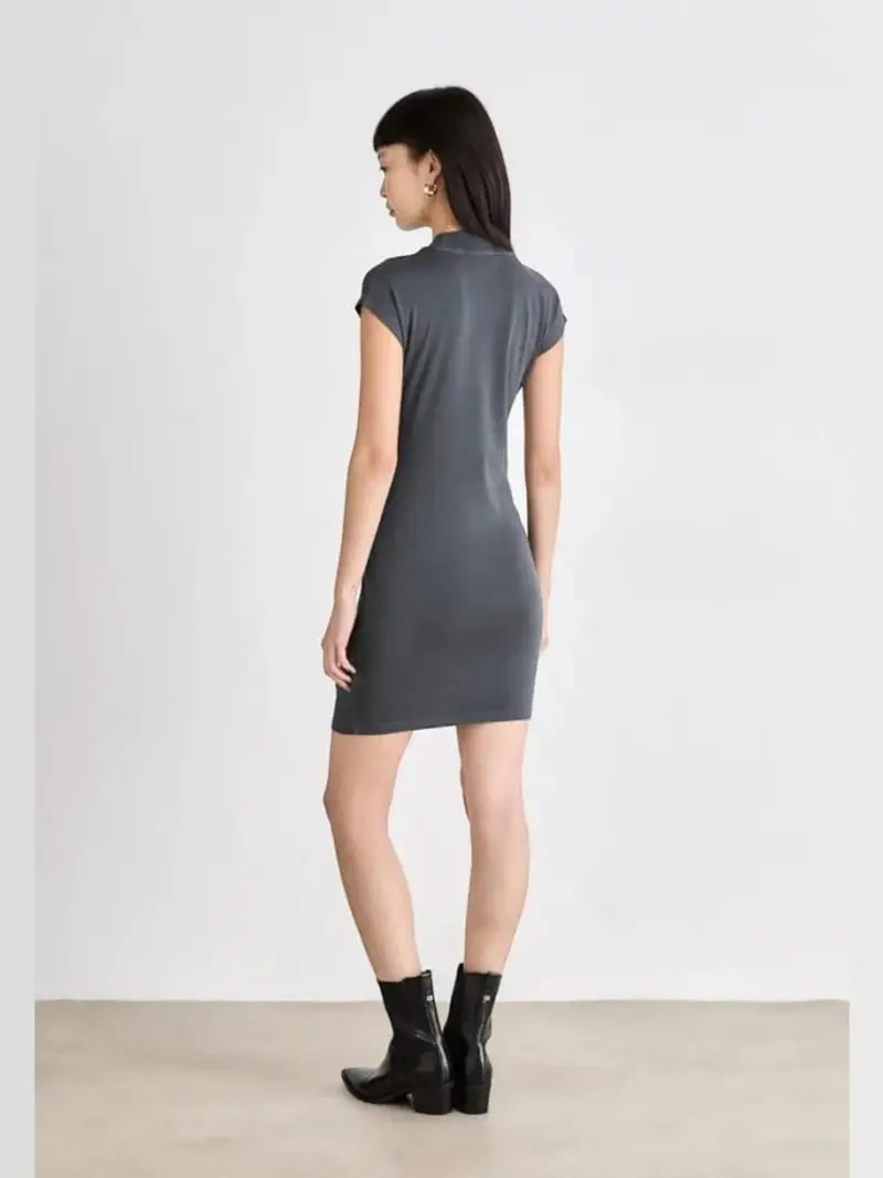 Calvin Klein abito grigio donna in cotone mini logo sul petto miniatura 2