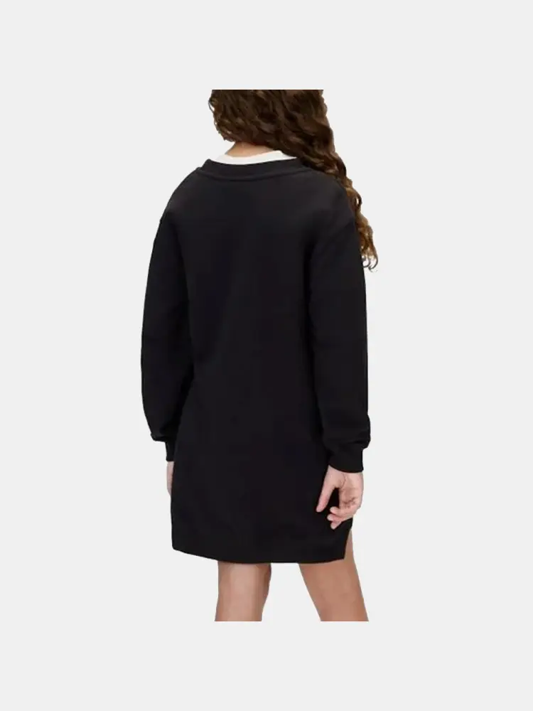 abito nero bambina in cotone manica lunga maxi logo sul petto miniatura 3