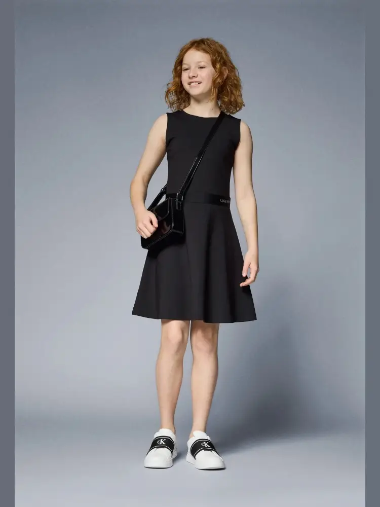 abito nero bambina in misto viscosa mini logo in vita miniatura 3