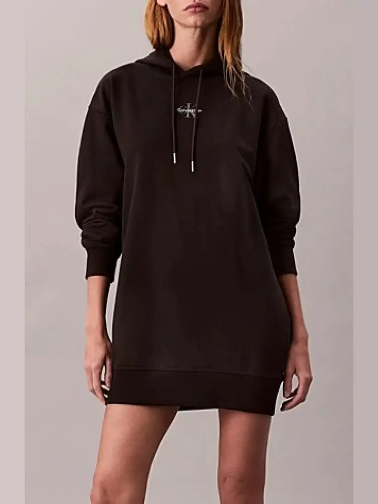 abito nero n felpa con cappuccio e monogramma centrale