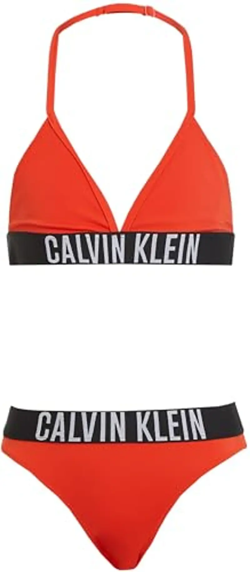Calvin Klein Bambina Bikini Triangle Set con Fascia con Logo, Rosso (Flaming Chili), 8-10 Anni