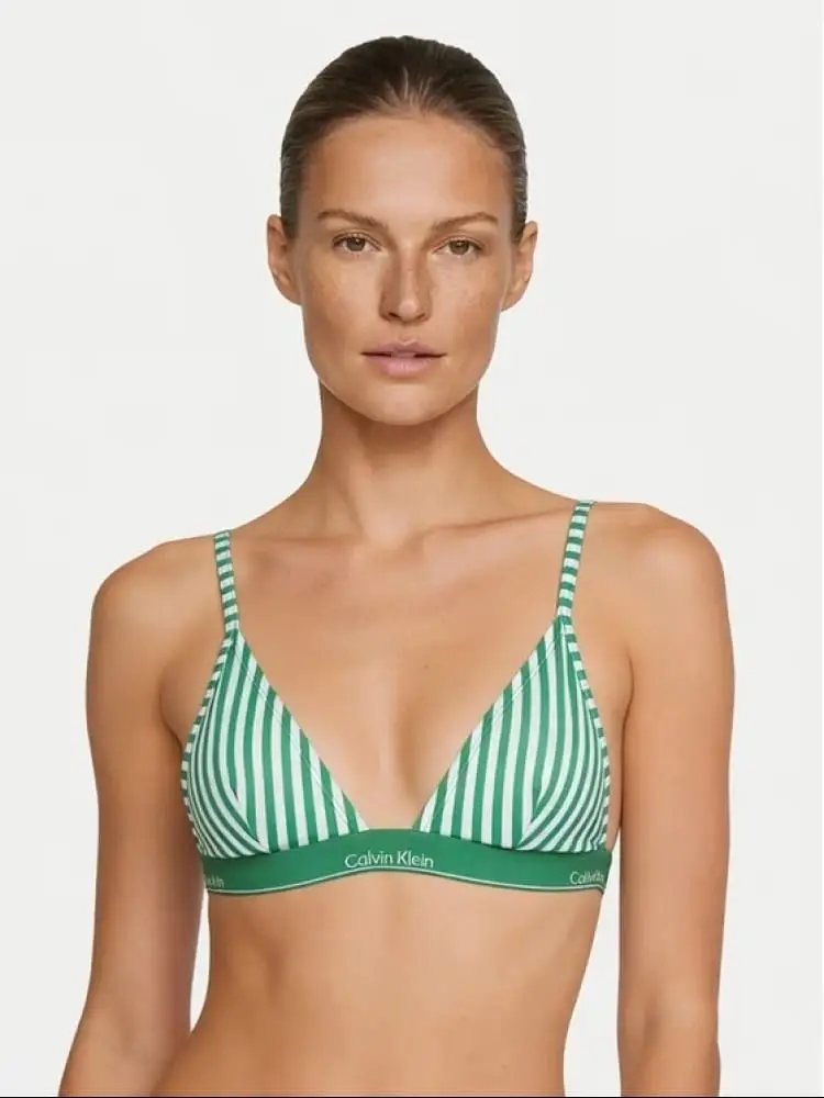 bikini mare in nylon a righe verde con logo
