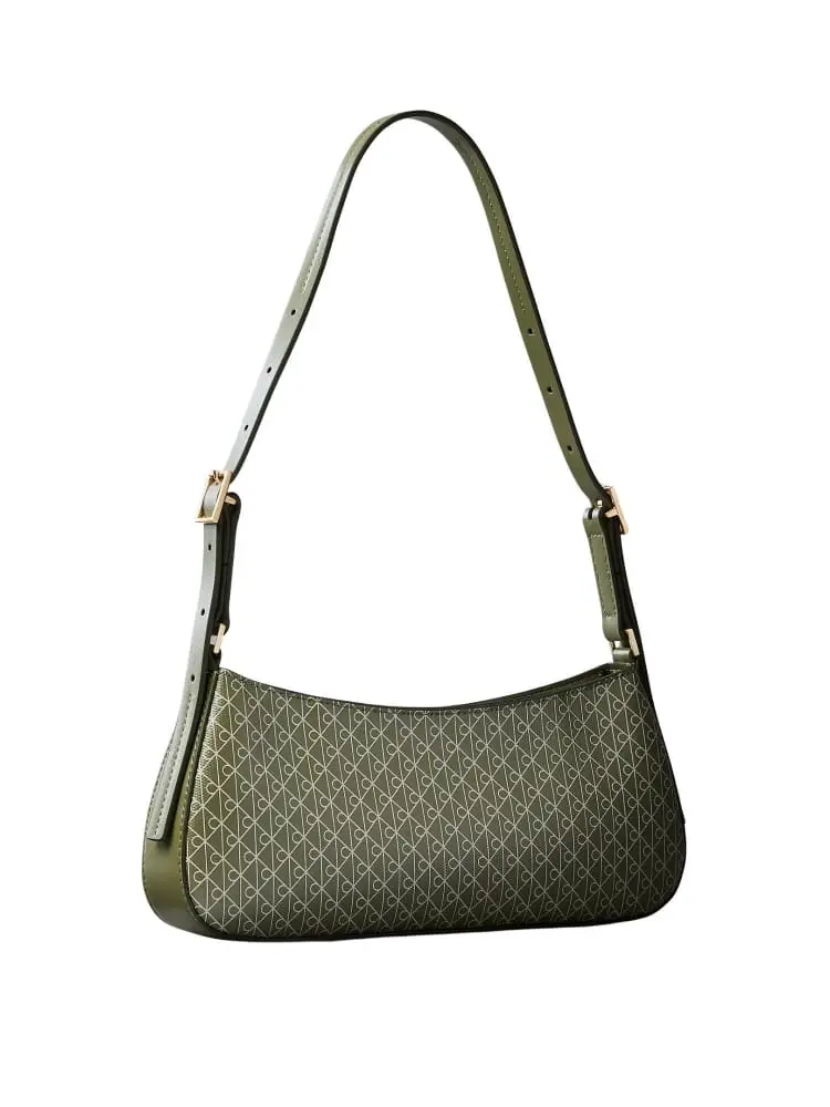 borsa a spalla donna in ecopelle verde con logo emblem all-over miniatura 2