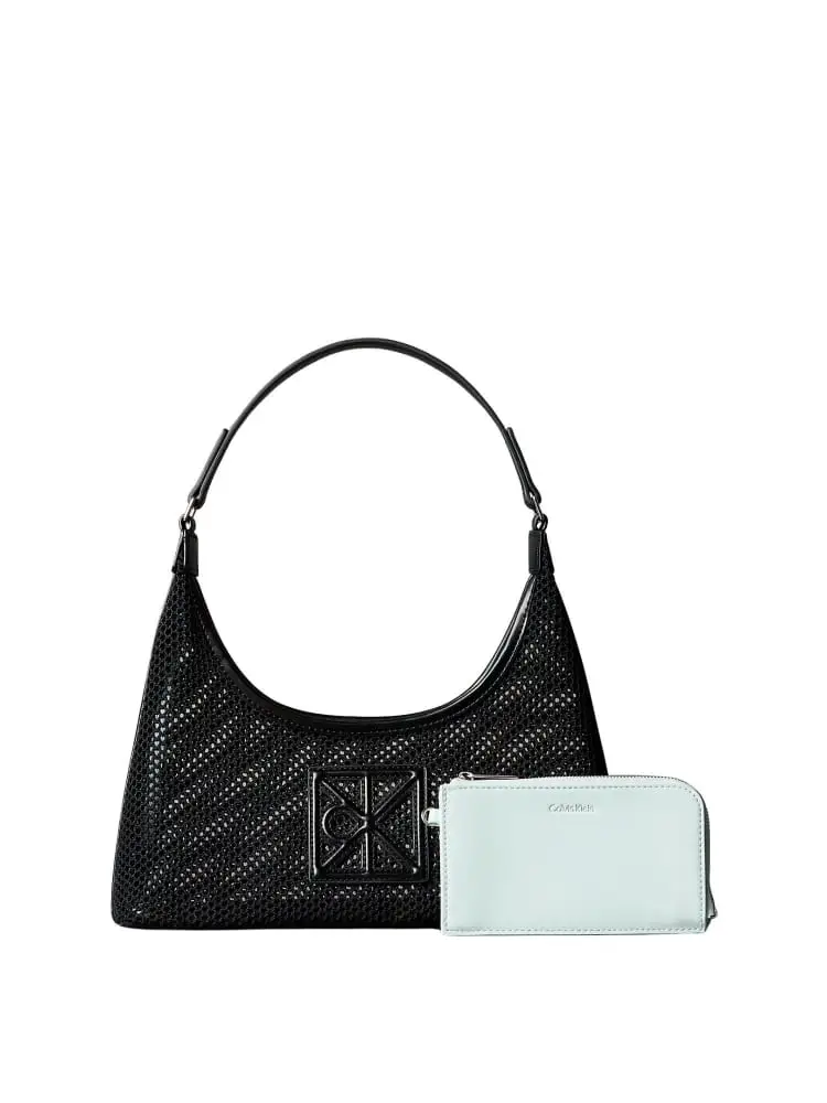 borsa a spalla donna in rete nera con pochette