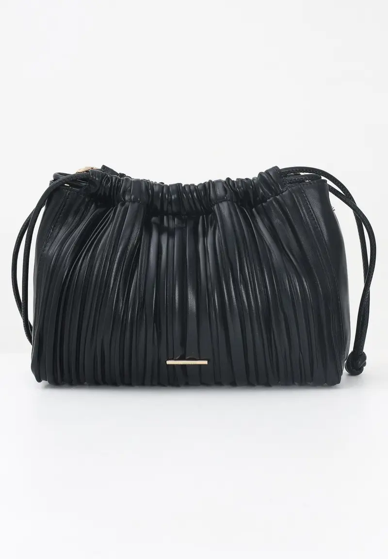 CALVIN KLEIN Borsa a spalla nera da donna in ecopelle plissettata