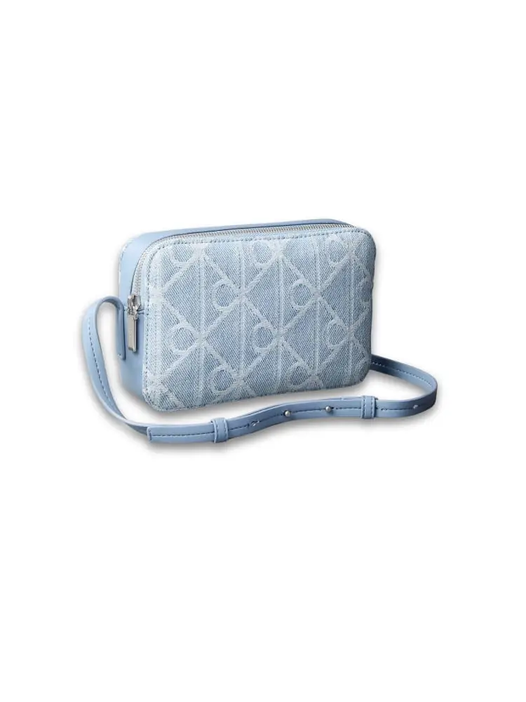 borsa a tracolla donna emblem in denim chiaro con motivo monogram miniatura 2