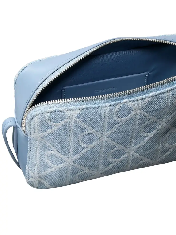 borsa a tracolla donna emblem in denim chiaro con motivo monogram miniatura 3