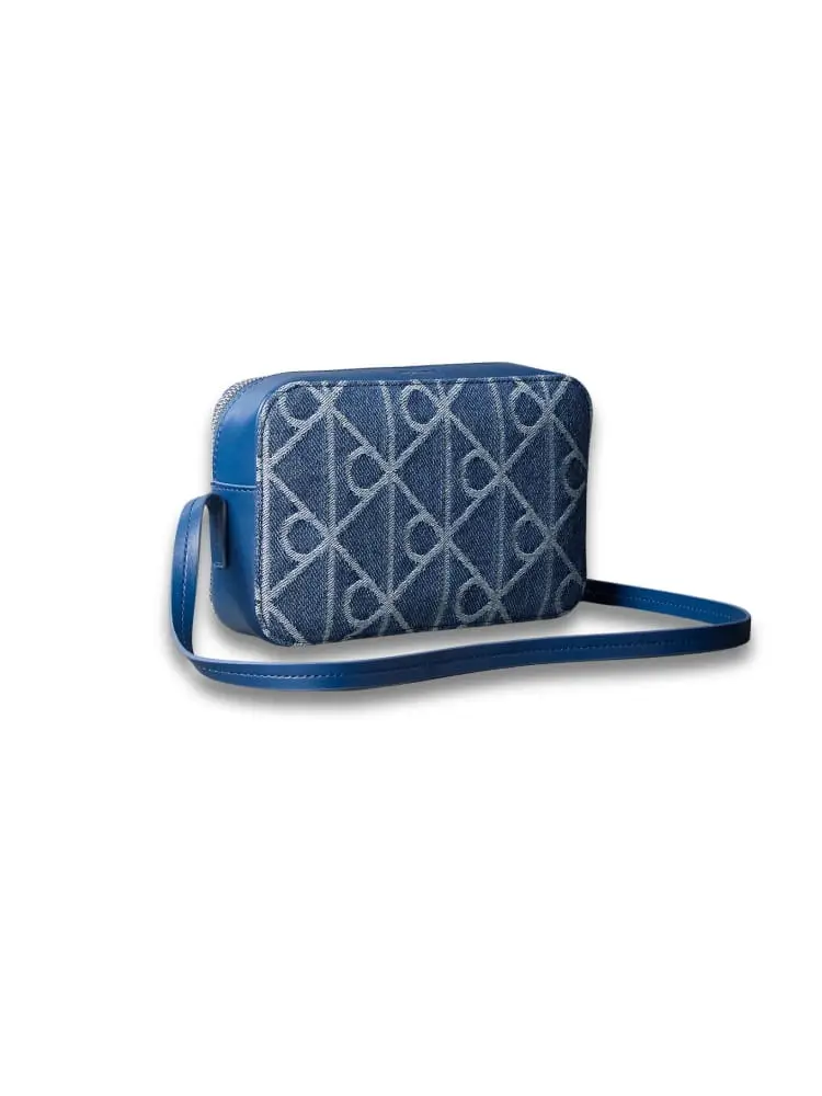 borsa a tracolla donna emblem in denim medio con motivo monogram miniatura 3