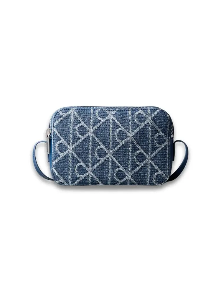 borsa a tracolla donna emblem in denim medio con motivo monogram