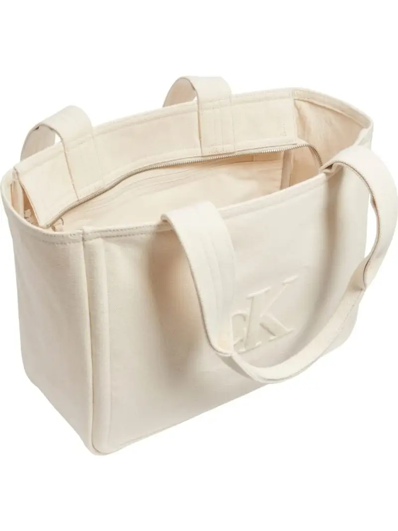 Calvin Klein borsa avorio donna a mano in tela di cotone logo sul davanti miniatura 3