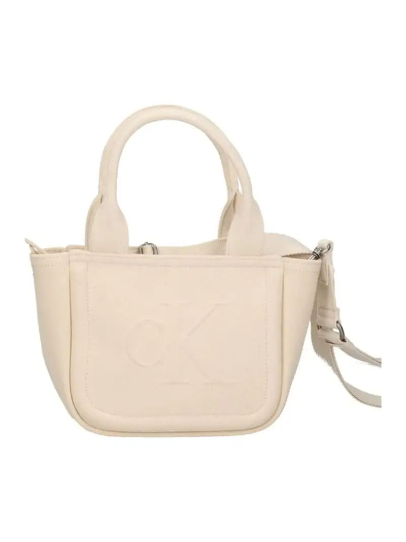Calvin Klein borsa avorio donna in tela di cotone con tracolla logo sul davanti