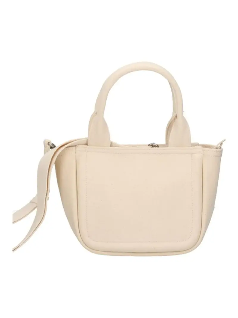 Calvin Klein borsa avorio donna in tela di cotone con tracolla logo sul davanti miniatura 2