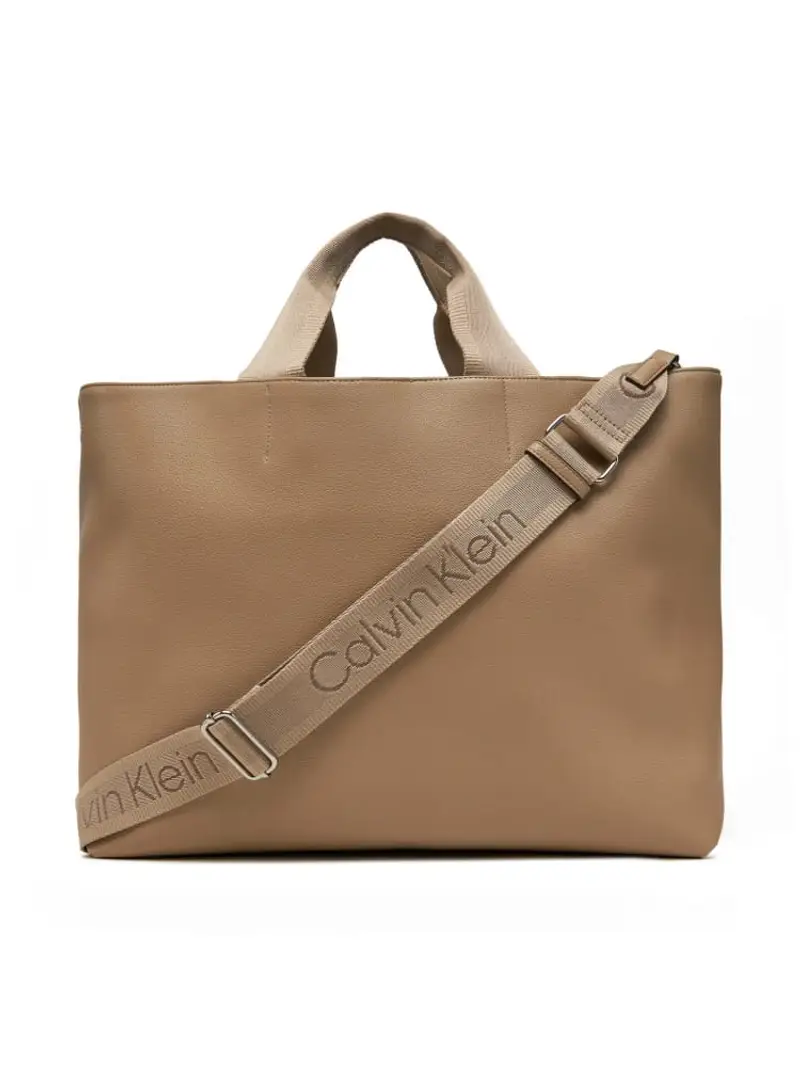 Calvin Klein borsa beige donna a mano con tracolla micro logo sul fondo miniatura 2