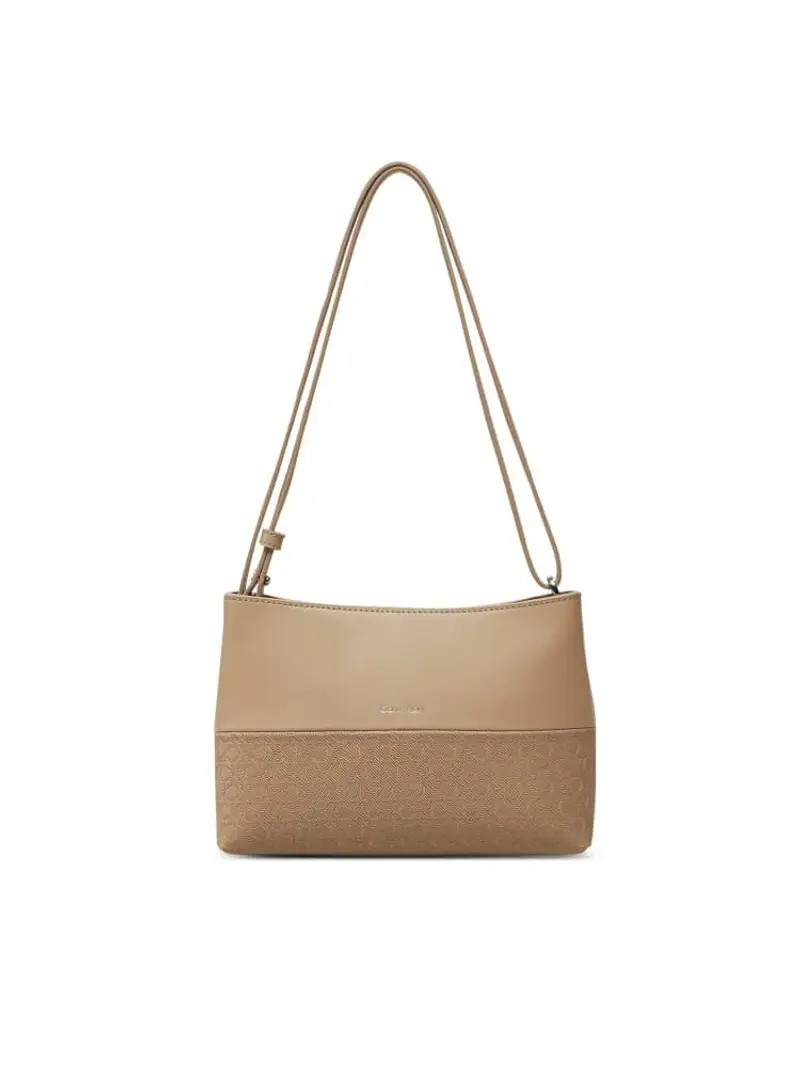 Calvin Klein borsa beige donna a spalla con tracolla logo all over sul fondo