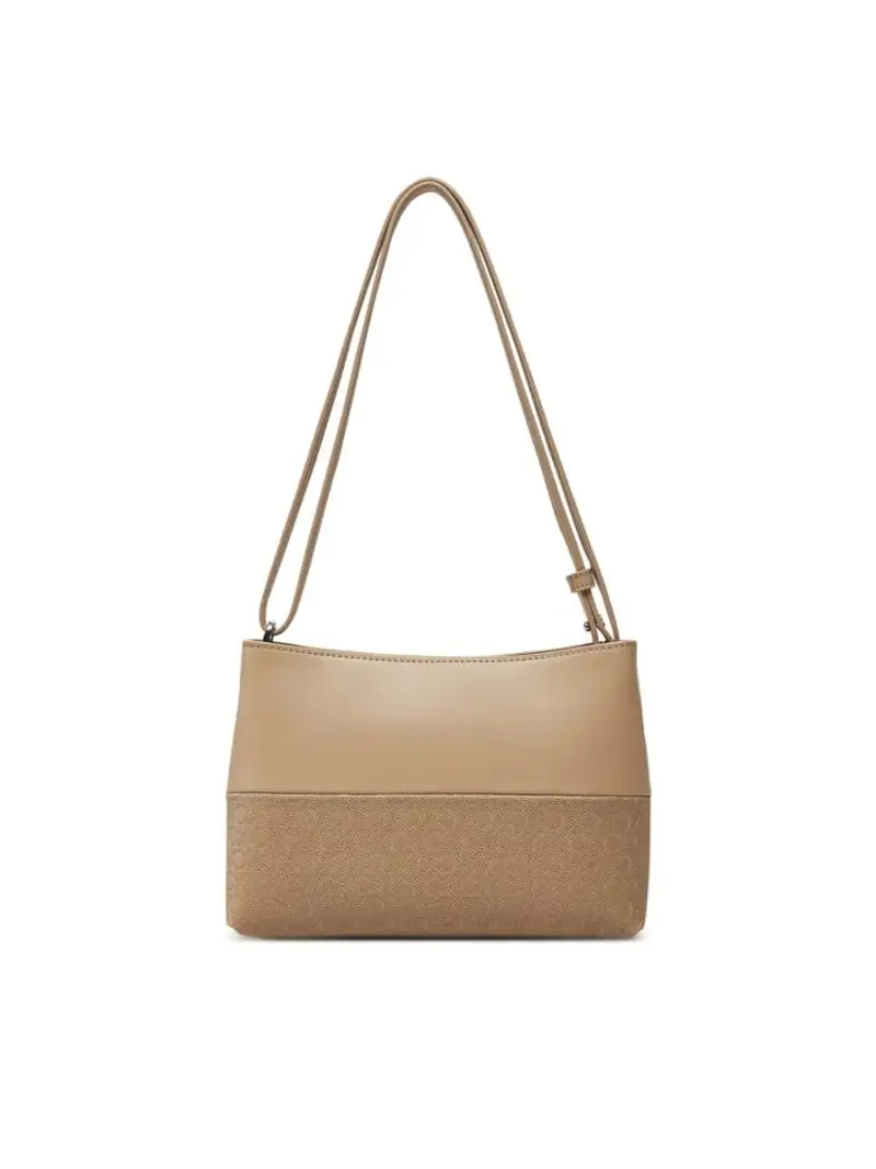 Calvin Klein borsa beige donna a spalla con tracolla logo all over sul fondo miniatura 2