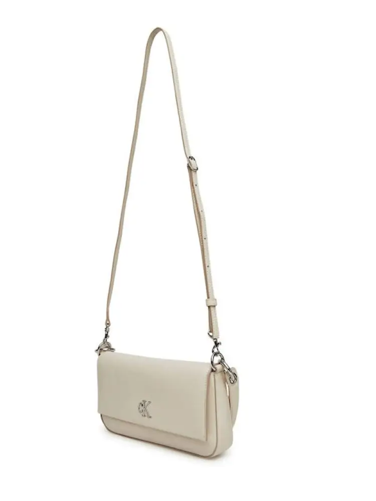 borsa beige donna in ecopelle con tracolla logo in rilievo miniatura 2