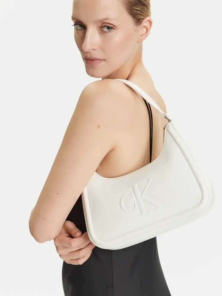 borsa bianca donna a spalla in ecopelle logo sul davanti miniatura 2