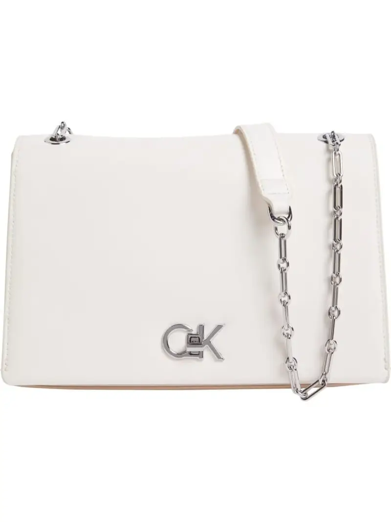Calvin Klein borsa bianca donna in ecopelle con tracolla logo sul davanti