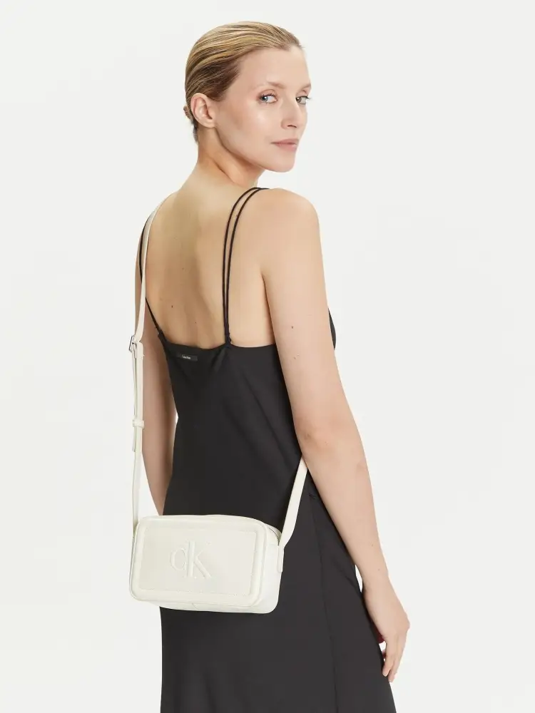 borsa bianca donna in ecopelle con tracolla logo sul davanti miniatura 3