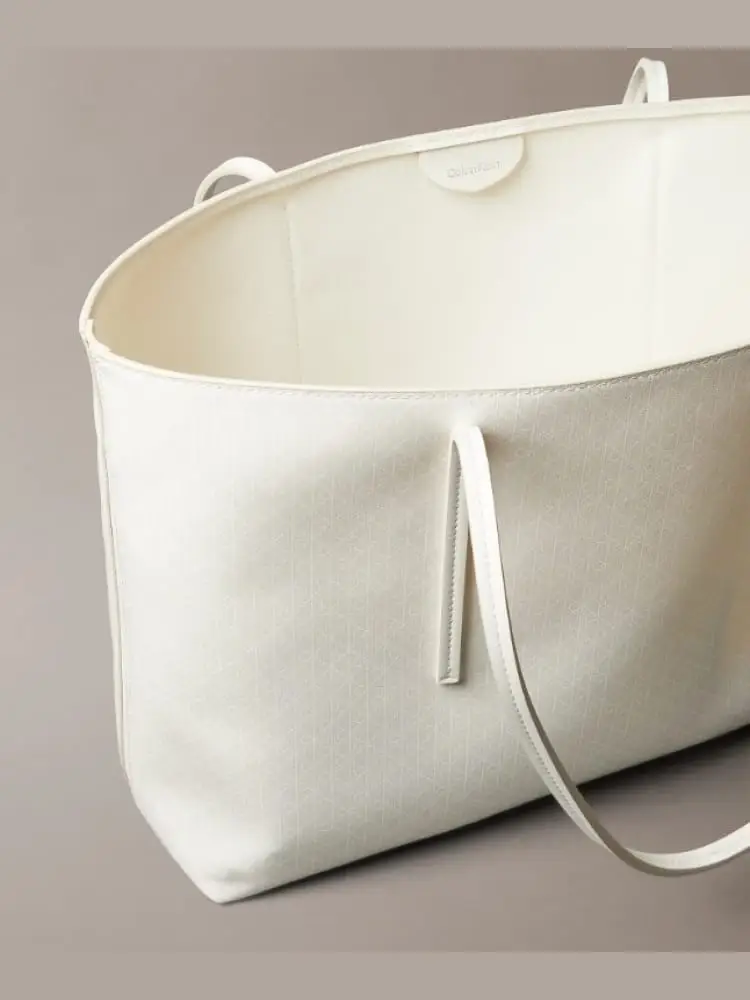 borsa bianca donna shopping con logo miniatura 3