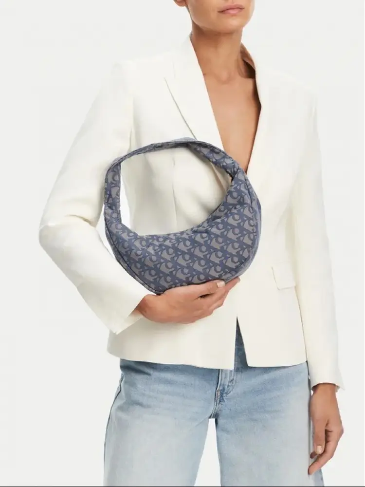 borsa blu navy donna in tessuto mezza luna logo monogram all over miniatura 2