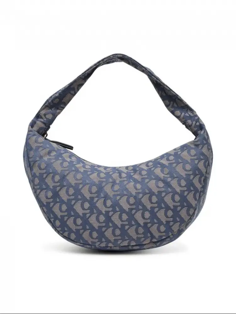 borsa blu navy donna in tessuto mezza luna logo monogram all over