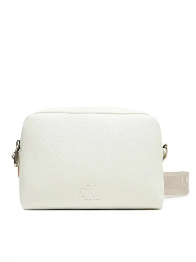 borsa camera bag in ecopelle martellata beige chiaro con zip e tracolla logata