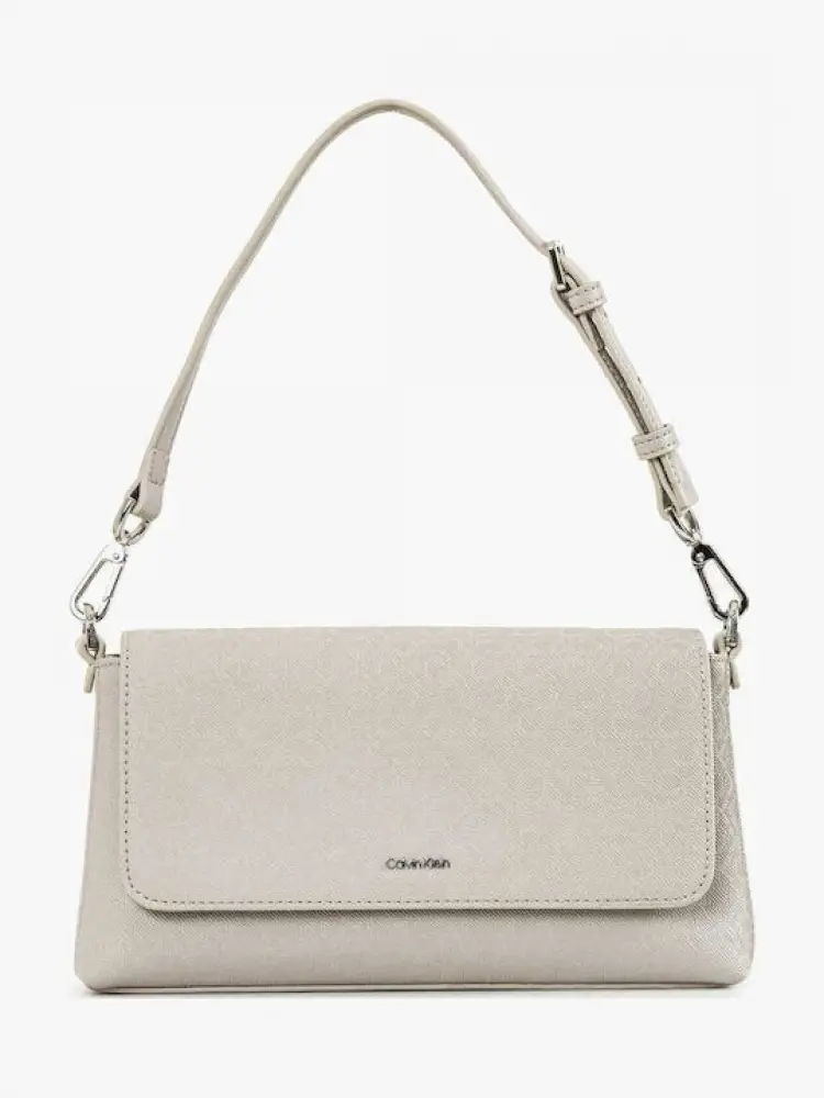 borsa con pattina e tracoolla in ecopelle beige con logo all over