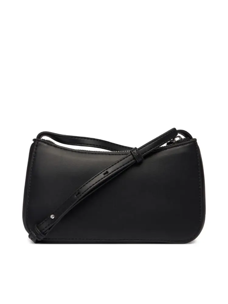 borsa con tracolla donna nera con logo monogram bianco miniatura 2