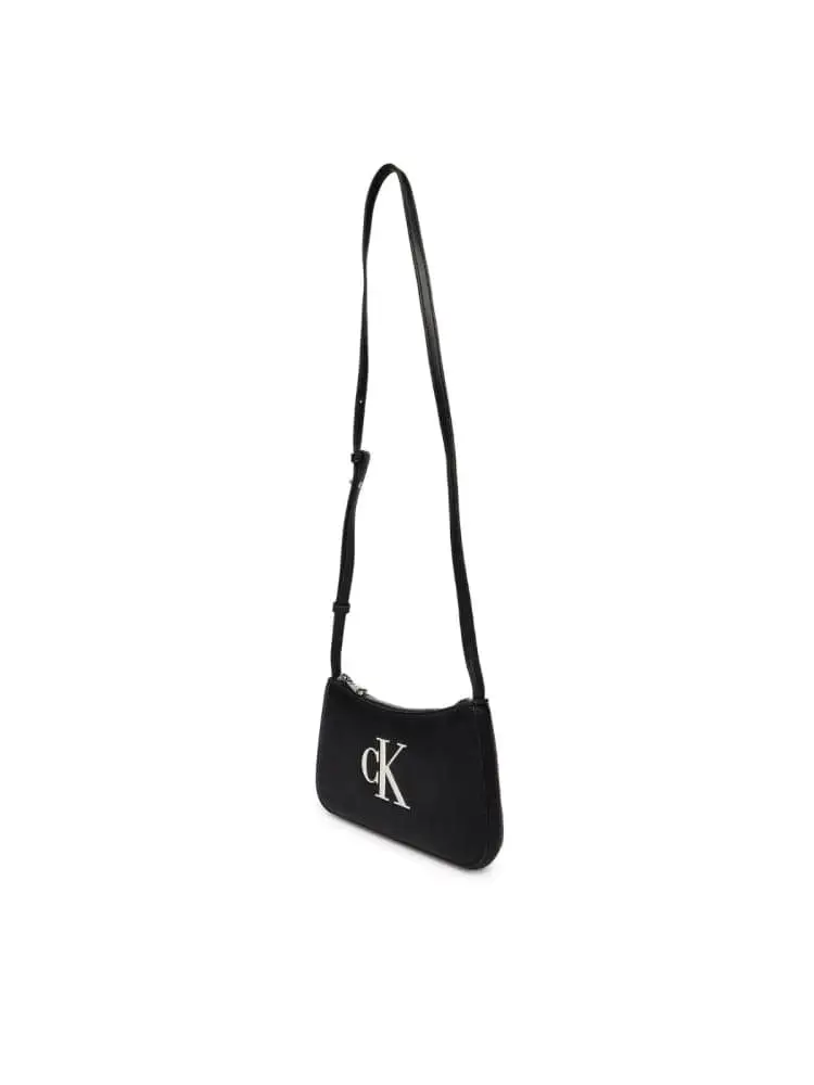 borsa con tracolla donna nera con logo monogram bianco miniatura 3