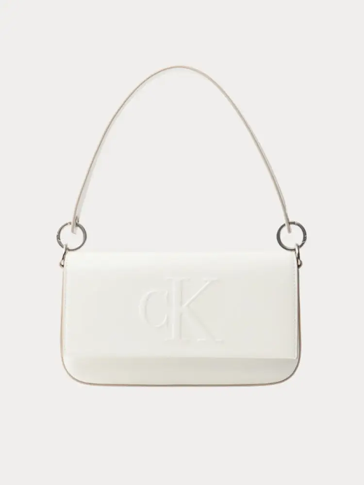 borsa crema donna in ecopelle a spalla logo in rilievo sul davanti