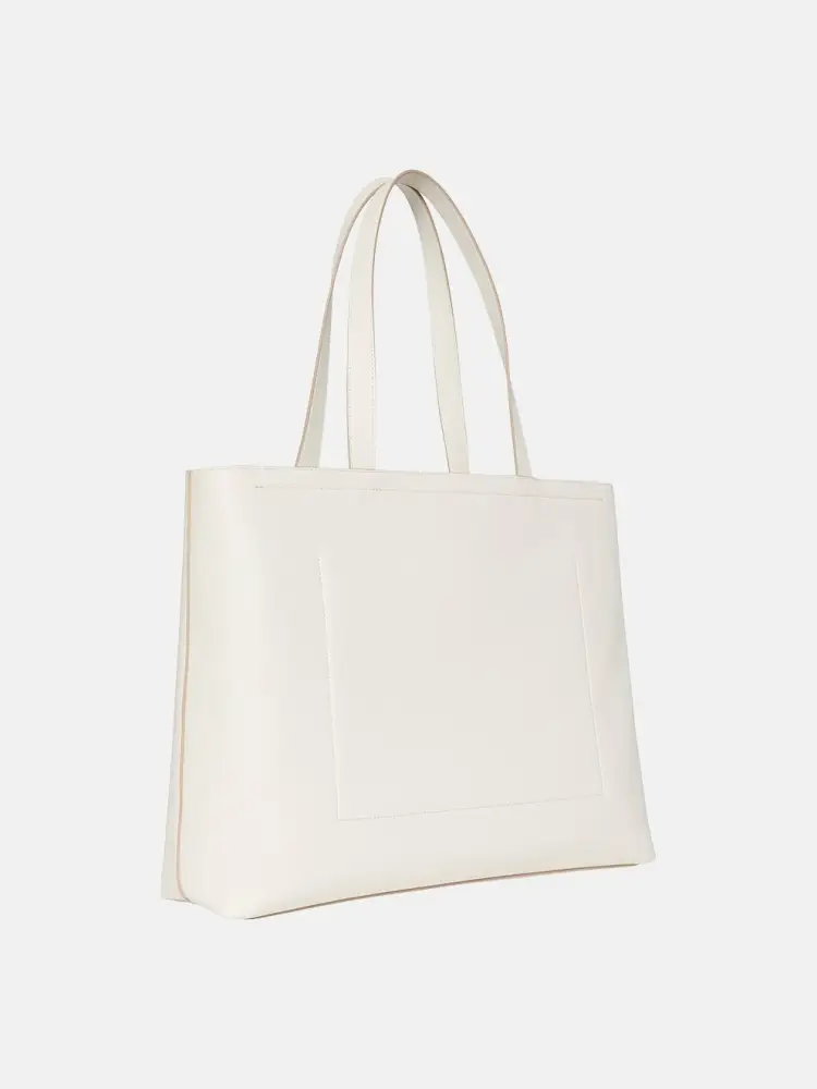 borsa crema donna in ecopelle shopping logo in rilievo miniatura 2