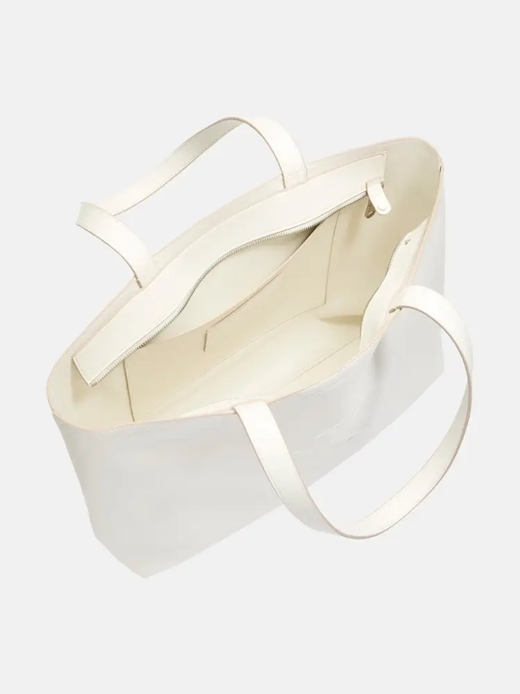 borsa crema donna in ecopelle shopping logo in rilievo miniatura 3