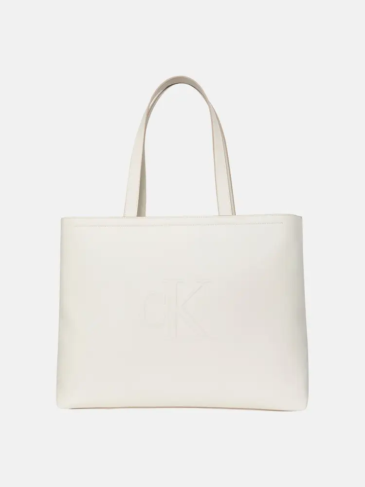 borsa crema donna in ecopelle shopping logo in rilievo