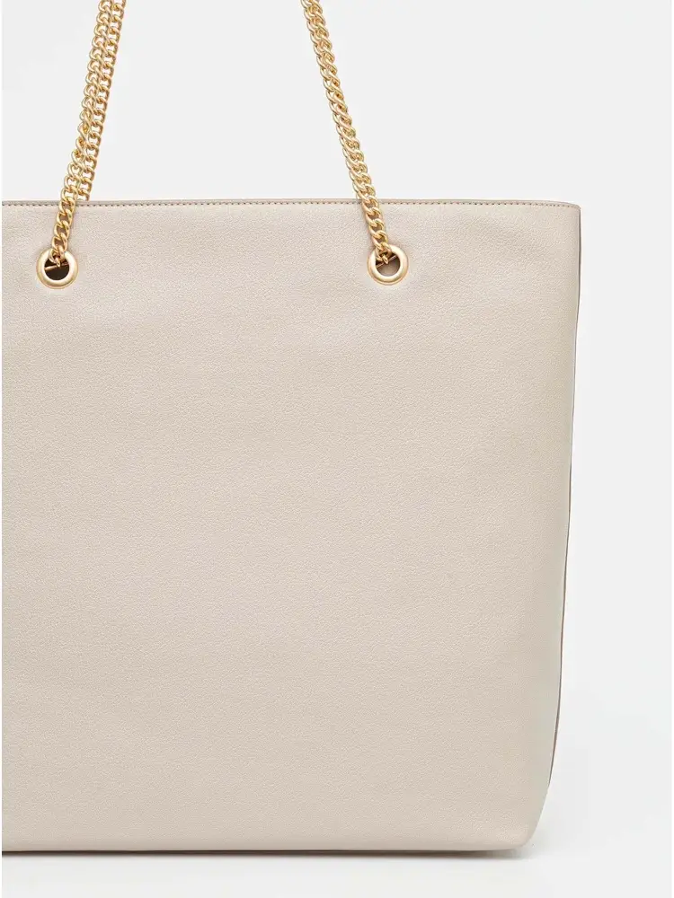 borsa crema donna in ecopelle shopping logo oro sul fondo miniatura 2