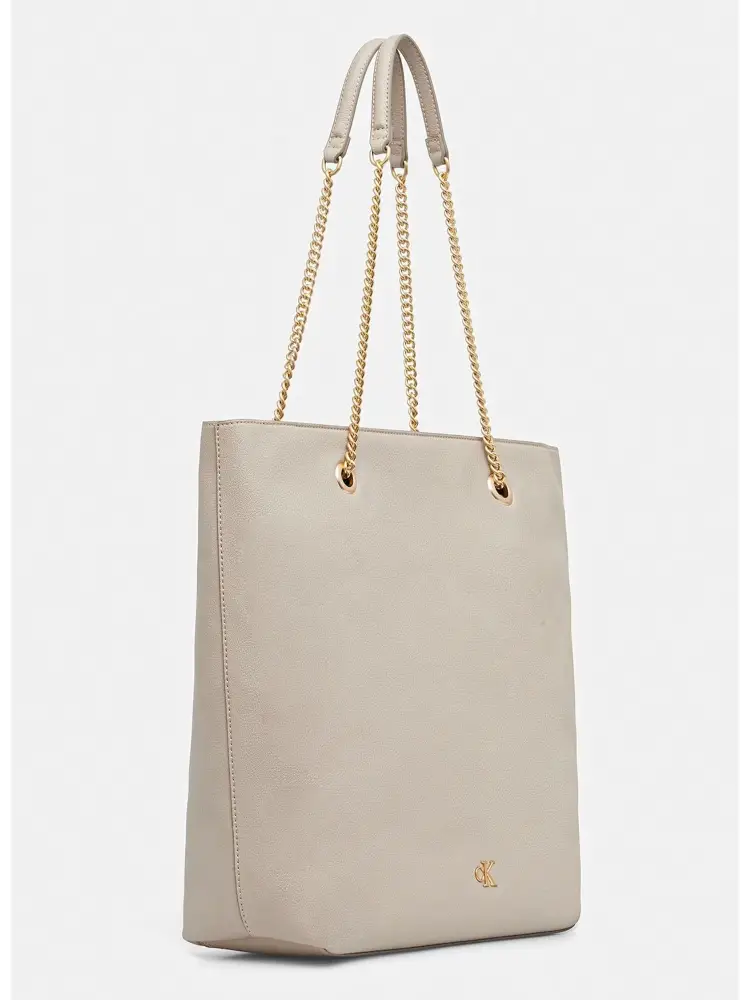 borsa crema donna in ecopelle shopping logo oro sul fondo miniatura 3