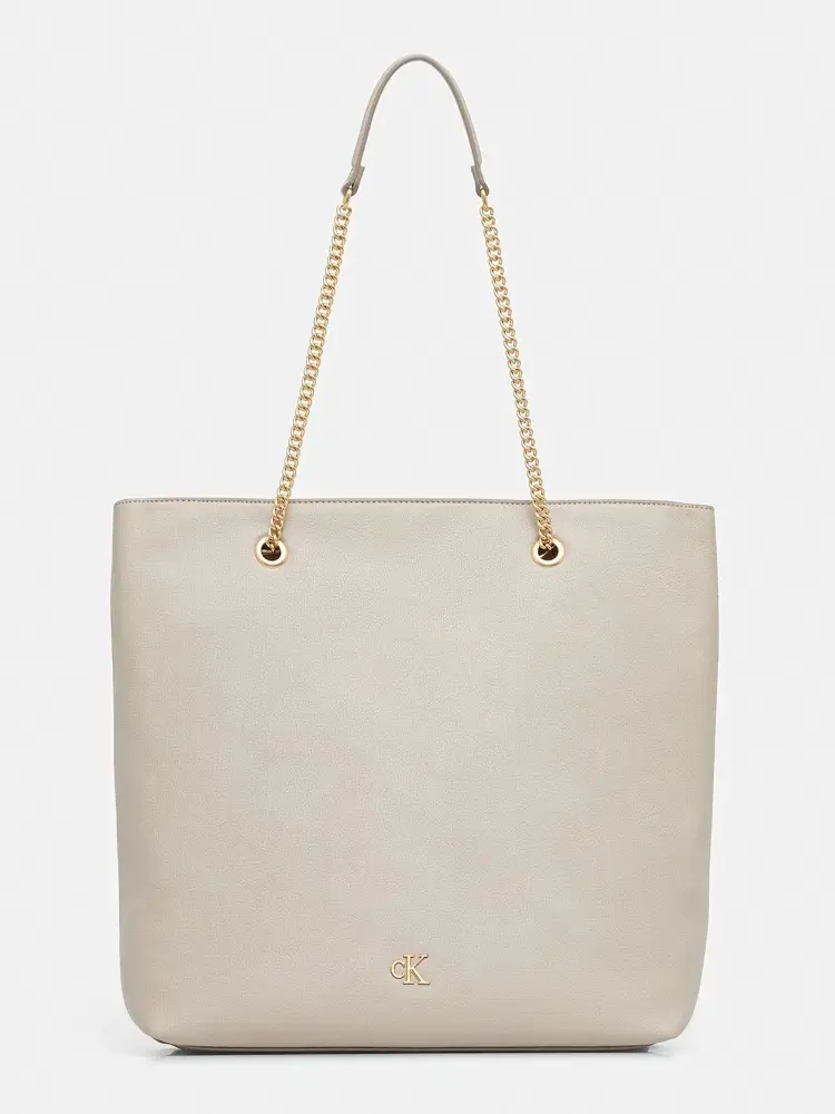 borsa crema donna in ecopelle shopping logo oro sul fondo