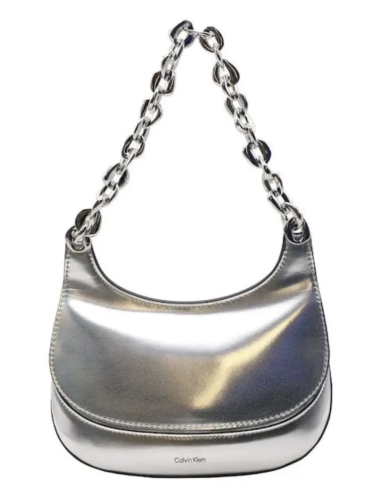 borsa donna argentata in similpelle con catena