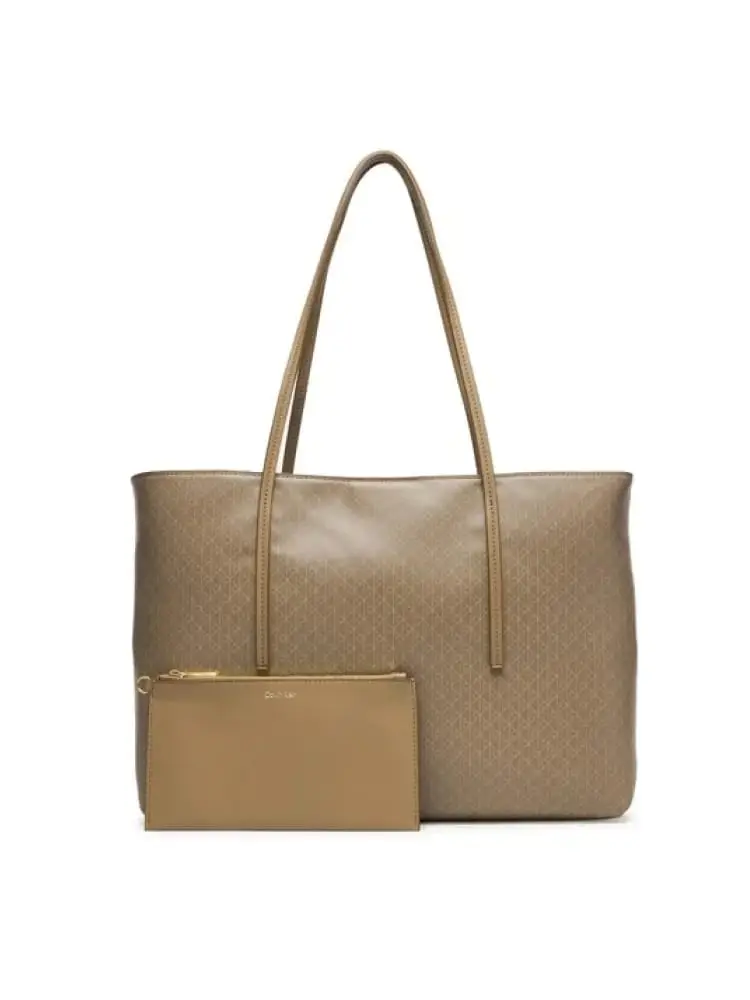 borsa donna beige con logo all over con pochette