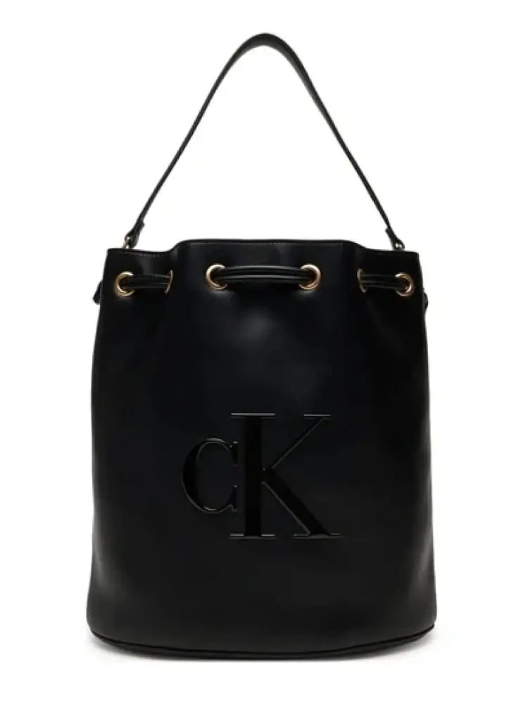 borsa donna bucket nera con logo in rilievo