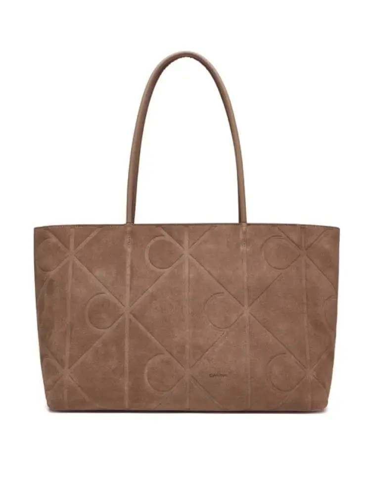 borsa donna emblem beige con pattern logato all over su tinta