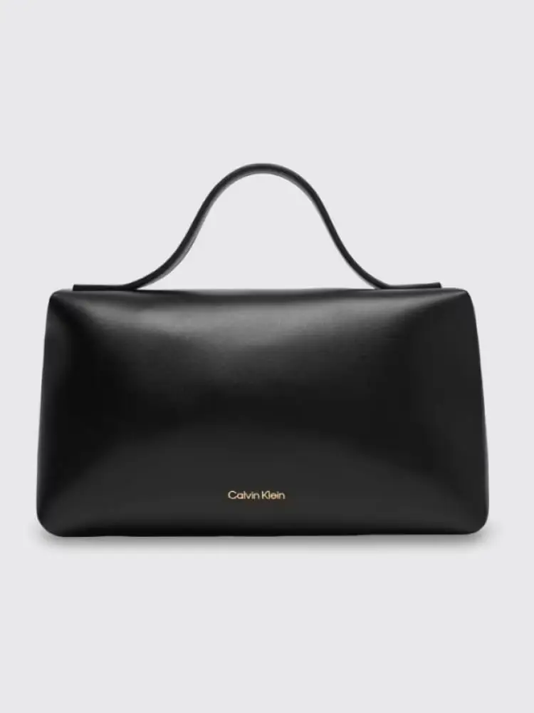 borsa donna in ecopelle nera con monogramma e logo a contrasto