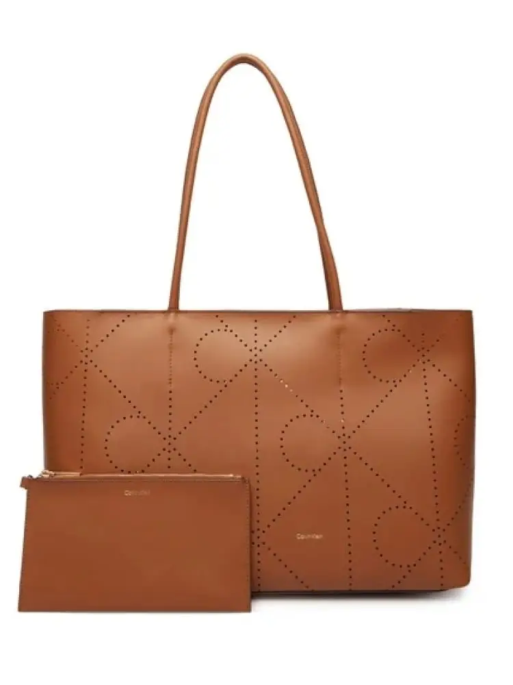 borsa donna marrone in ecopelle con pattern logato