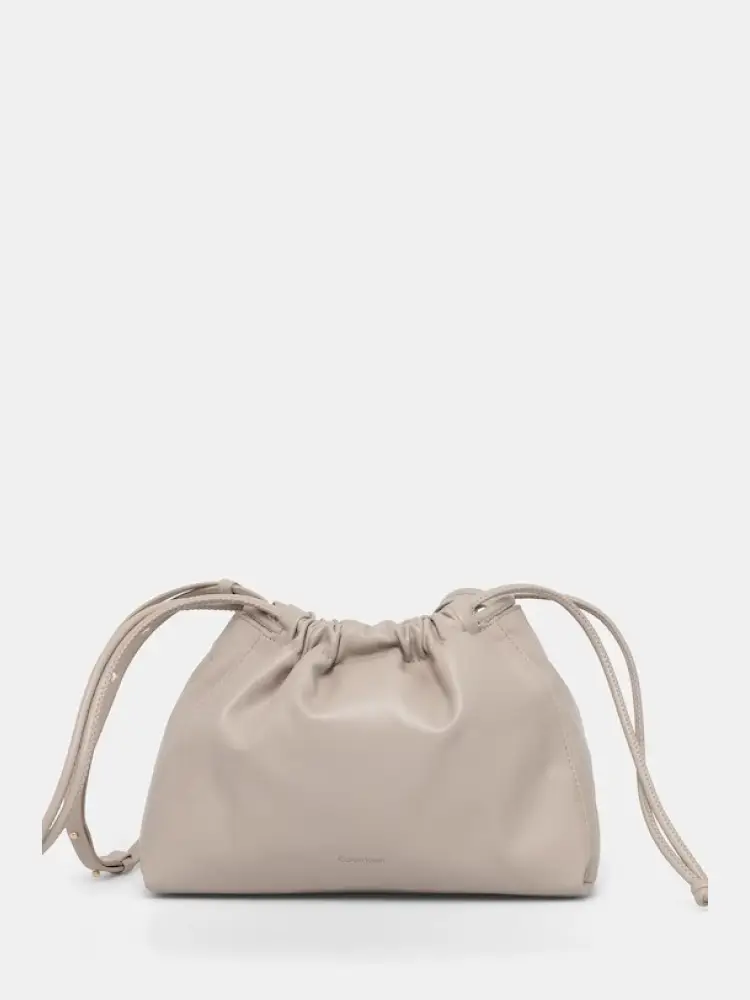 borsa drawstring in ecopelle beige liscia