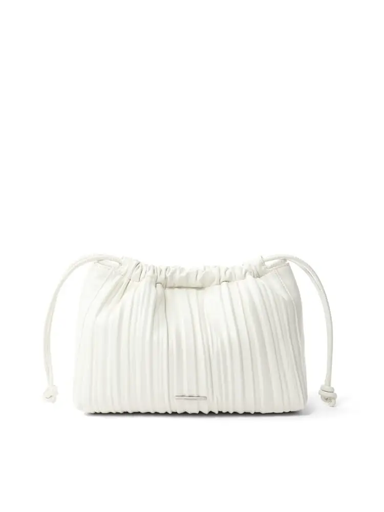 borsa drawstring plisse in ecopelle bianca