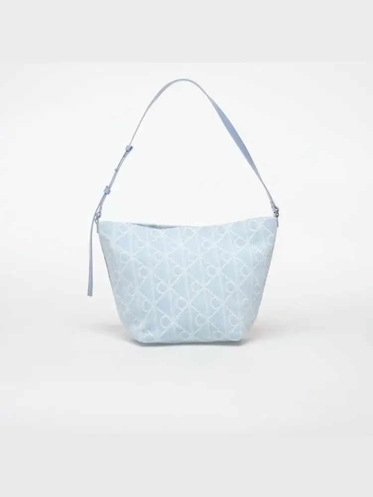 borsa in denim chiara donna logo all over miniatura 2