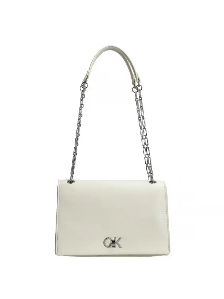 borsa in ecopelle beige chiaro con chiusura re-lock logo e tracolla